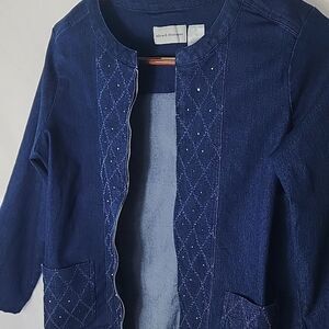 Lightweight Denim Jacket With Lattice Faceted Stud Detail Size 12